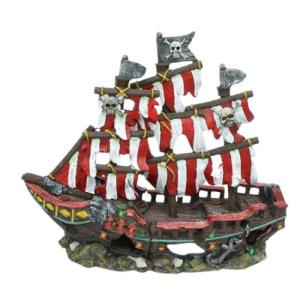 BARCO NAUFRAGIO DE VELA RAYADA 21X10X18CM.